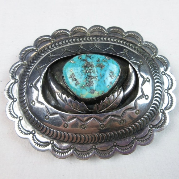 VTG Native American Belt Buckle Silver Turquoise - Picture 1 of 6